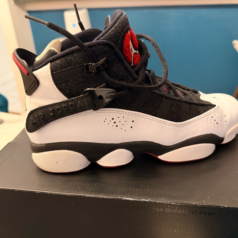Jordan Kids Black, White, and Red Sneakers